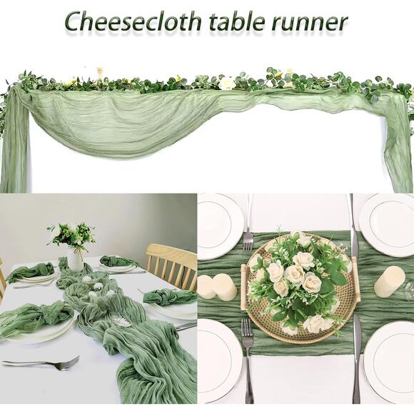 4 Pack Sage Green Cheesecloth Table Runner 120" Boho Gauze Rustic Wedding Decor - Picture 5 of 10